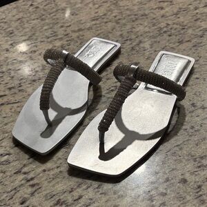 INC International Concepts Silver Beaded Toe-Loop Sandals